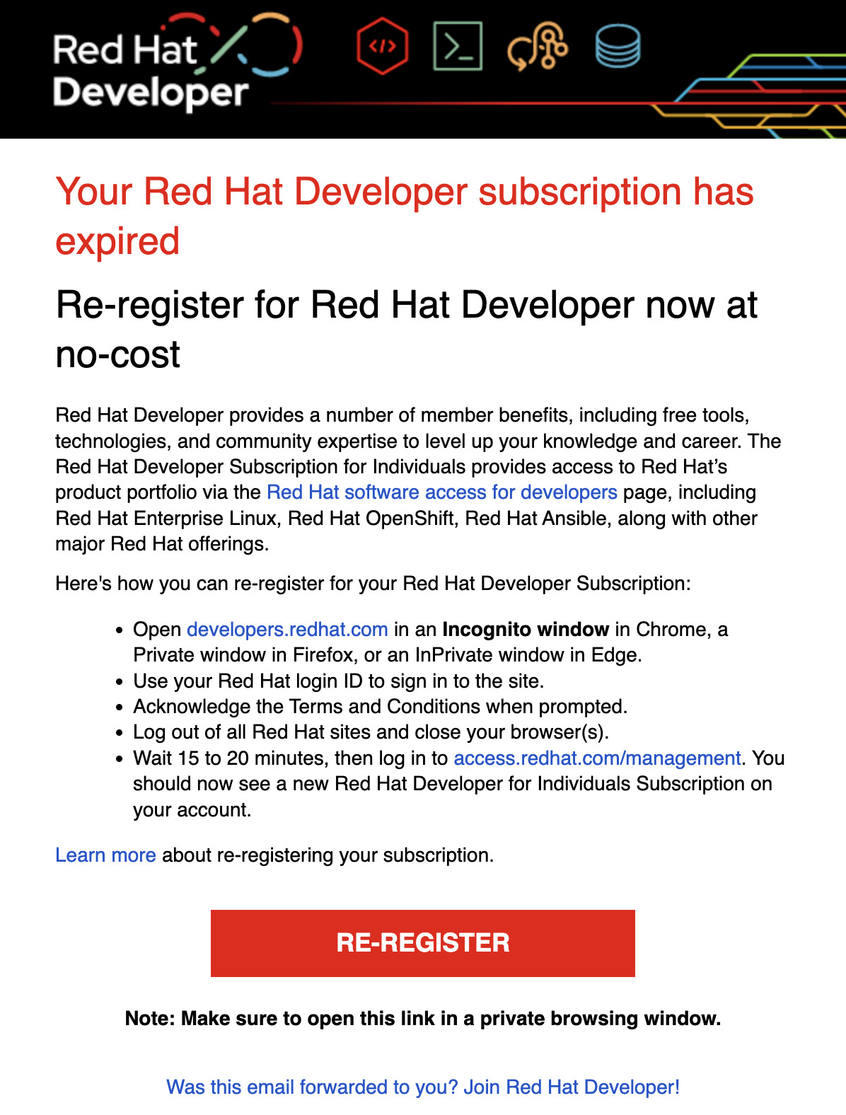 Red Hat Developer Re-Register