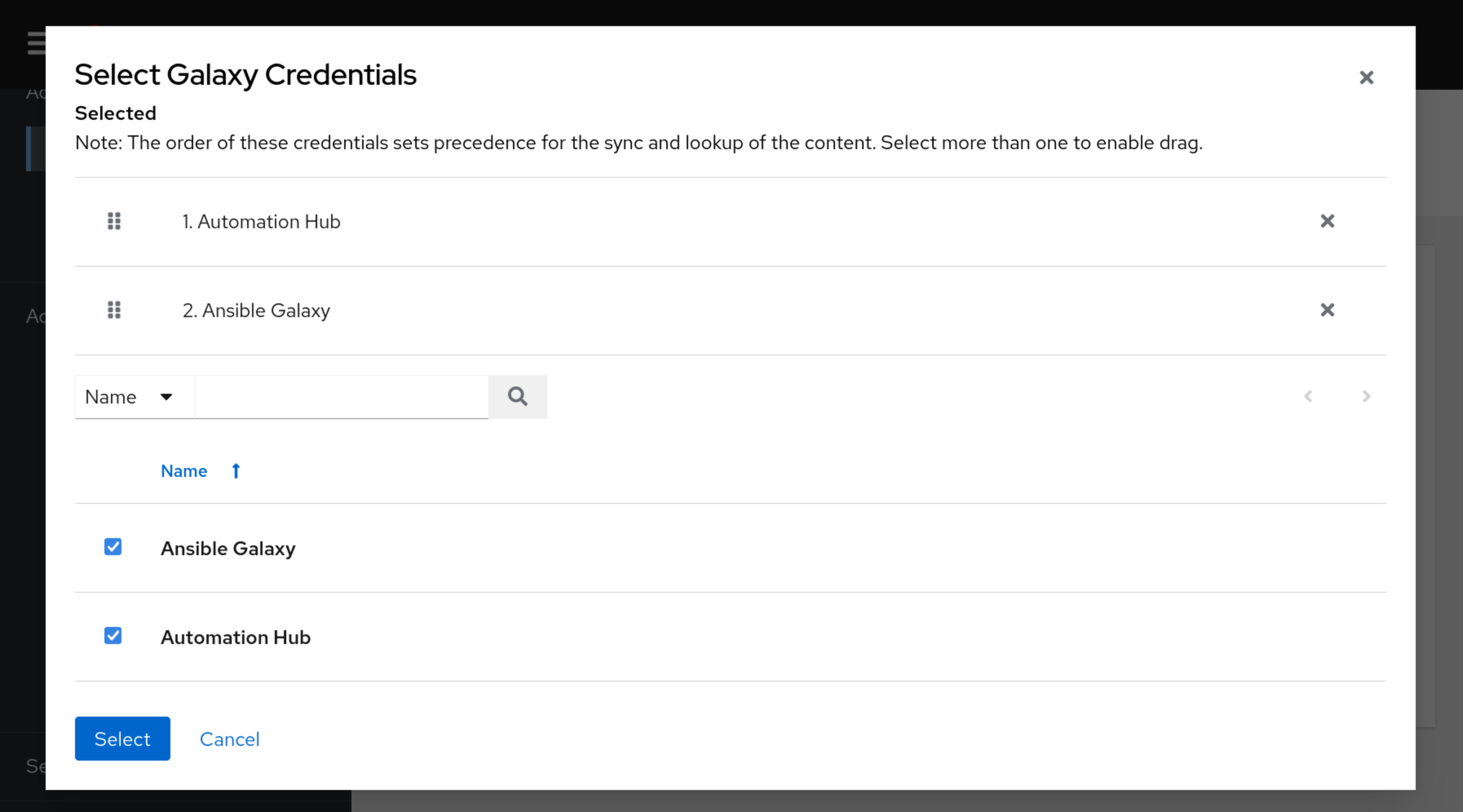 Automation Controller Select Credential