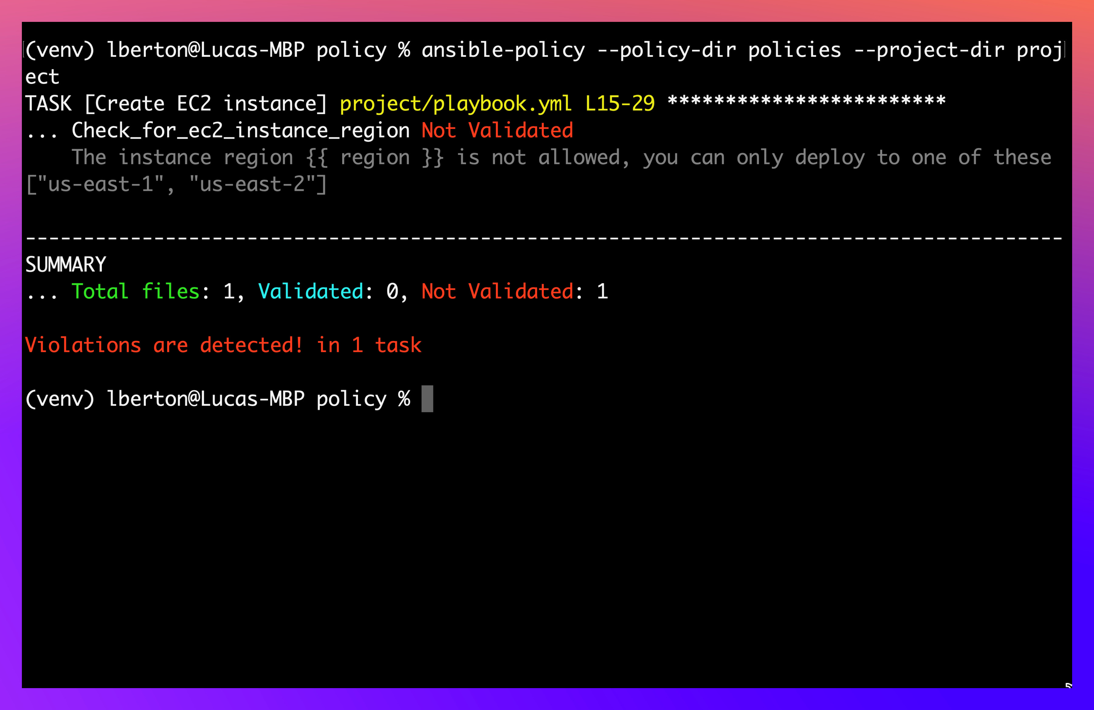 Project Policy Validation with OPA and ansible-policy